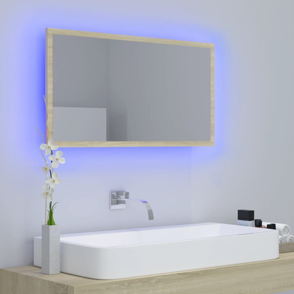 Vidaxl badkamerspiegel led 80x8,5x37 cm acryl sonoma eikenkleurig