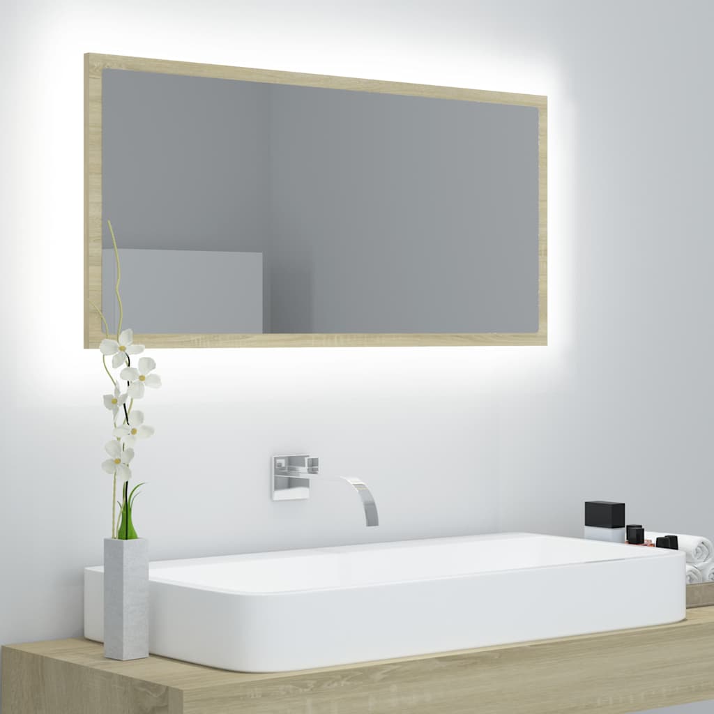 Vidaxl badkamerspiegel led 90x8,5x37 cm acryl sonoma eikenkleurig