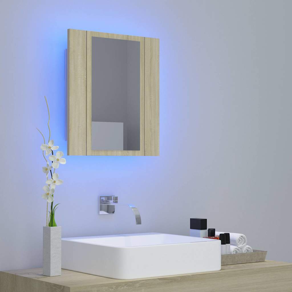 Vidaxl badkamerkast met spiegel led 40x12x45 acryl sonoma eikenkleurig