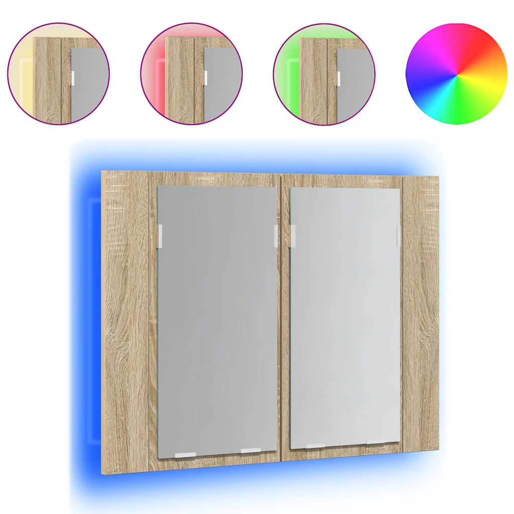 Vidaxl badkamerkast met spiegel led 60x12x45 acryl sonoma eikenkleurig