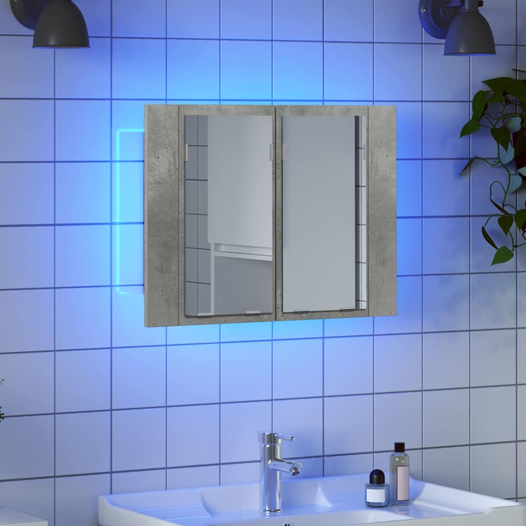 Vidaxl badkamerkast met spiegel en led 60x12x45 cm acryl betongrijs
