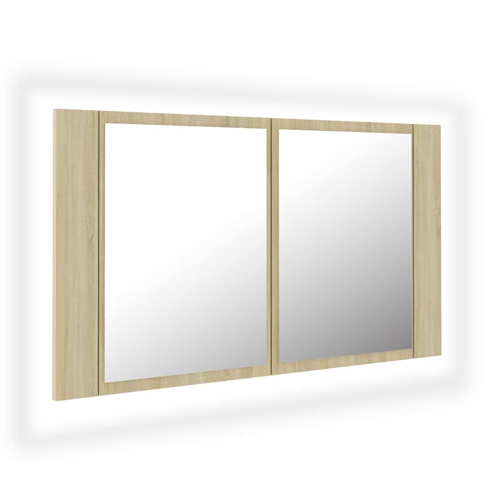 Vidaxl badkamerkast met spiegel led 80x12x45 acryl sonoma eikenkleurig