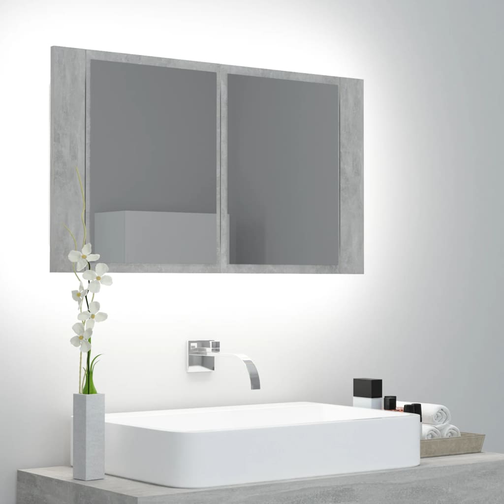 Vidaxl badkamerkast met spiegel en led 80x12x45 cm acryl betongrijs