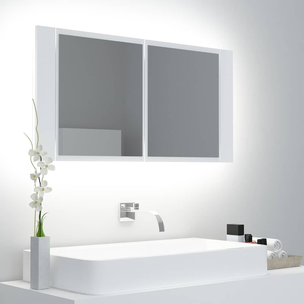Vidaxl badkamerkast met spiegel en led 90x12x45 cm acryl wit
