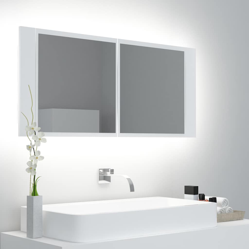 Vidaxl badkamerkast met spiegel en led 100x12x45 cm acryl wit