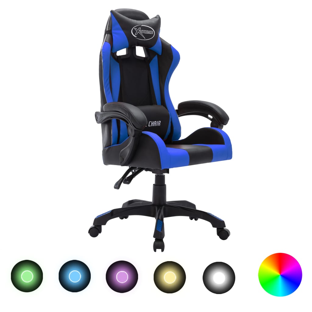 Vidaxl racestoel met rgb led-verlichting kunstleer blauw en zwart