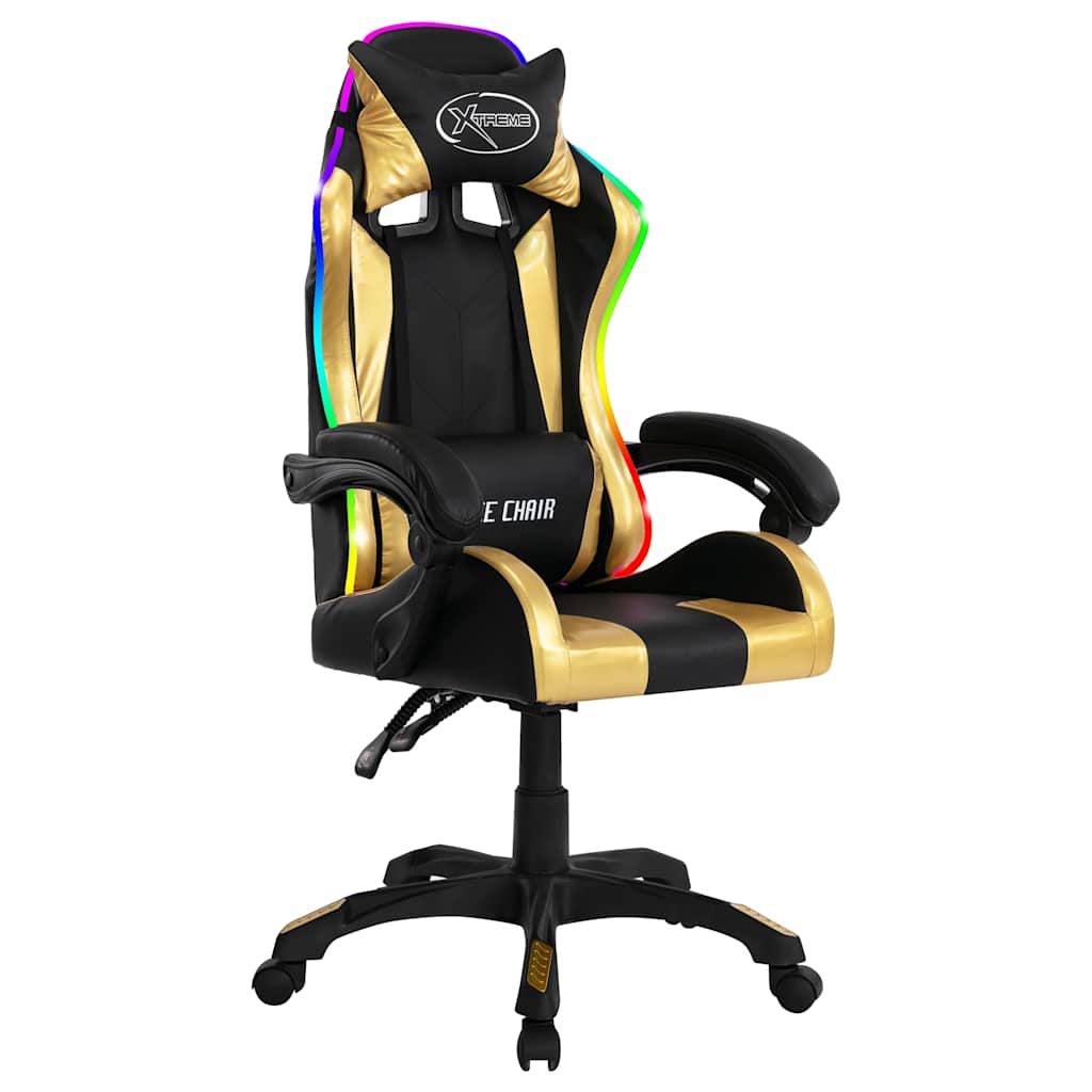 Vidaxl racestoel met rgb led-verlichting kunstleer goudkleurig en zwart
