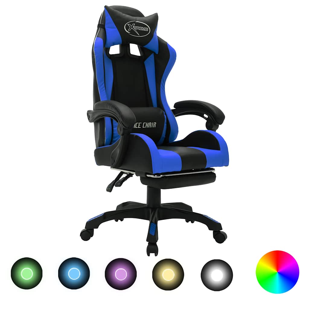Vidaxl racestoel met rgb led-verlichting kunstleer blauw en zwart