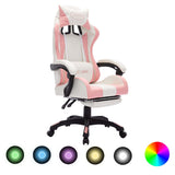 Vidaxl racestoel met rgb led-verlichting kunstleer roze en wit