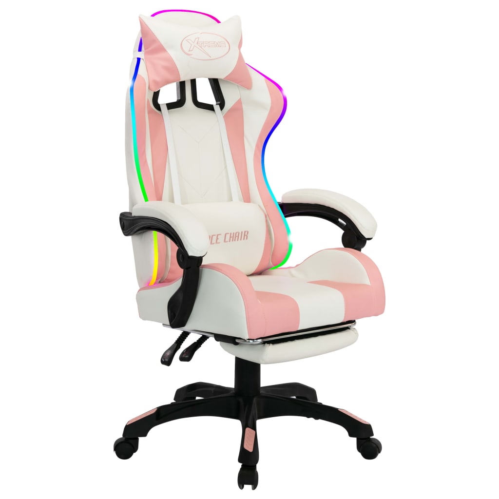 Vidaxl racestoel met rgb led-verlichting kunstleer roze en wit