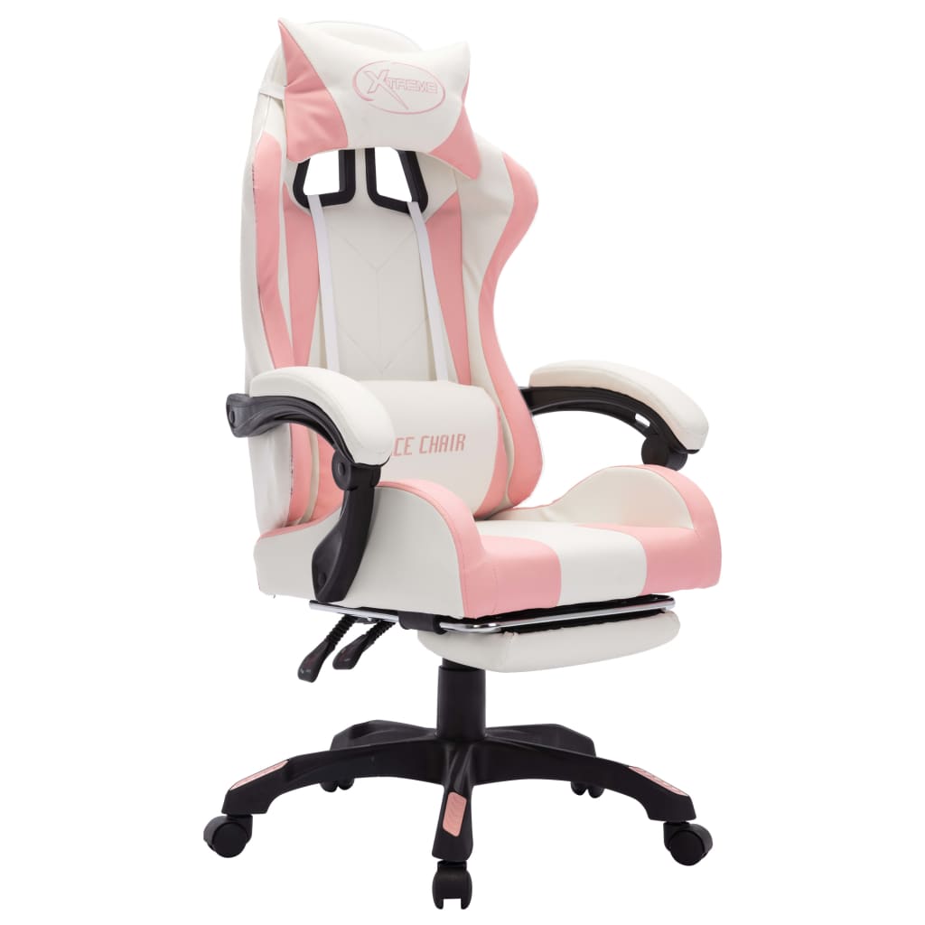 Vidaxl racestoel met rgb led-verlichting kunstleer roze en wit