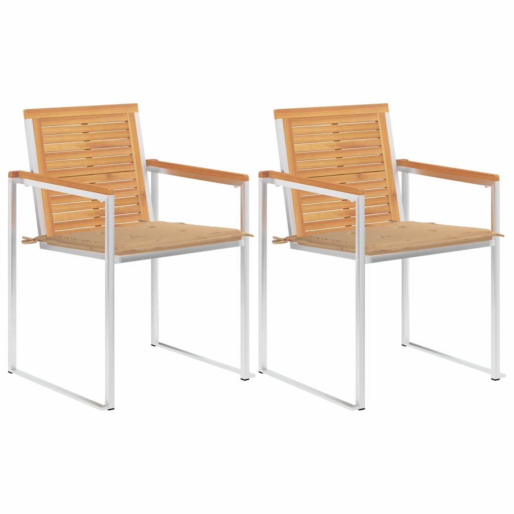 Vidaxl tuinstoelen 2 st met kussens massief teakhout en staal