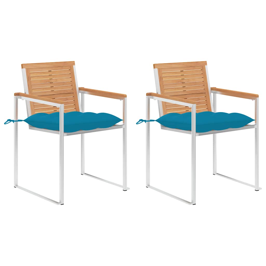 Vidaxl tuinstoelen 2 st met kussens massief teakhout en staal