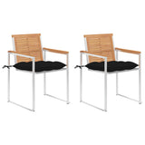 Vidaxl tuinstoelen 2 st met kussens massief teakhout en staal