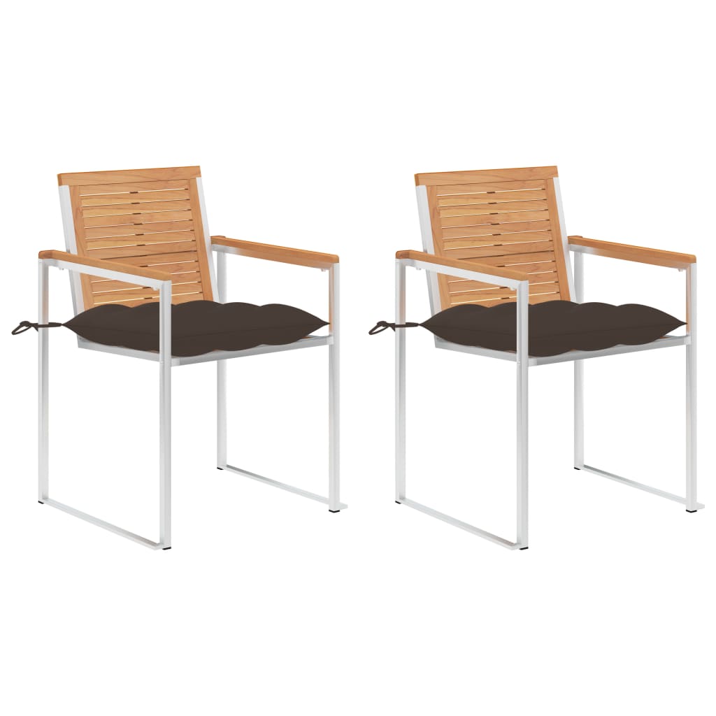 Vidaxl tuinstoelen 2 st met kussens massief teakhout en staal