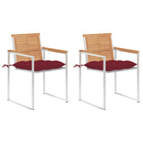 Vidaxl tuinstoelen 2 st met kussens massief teakhout en staal