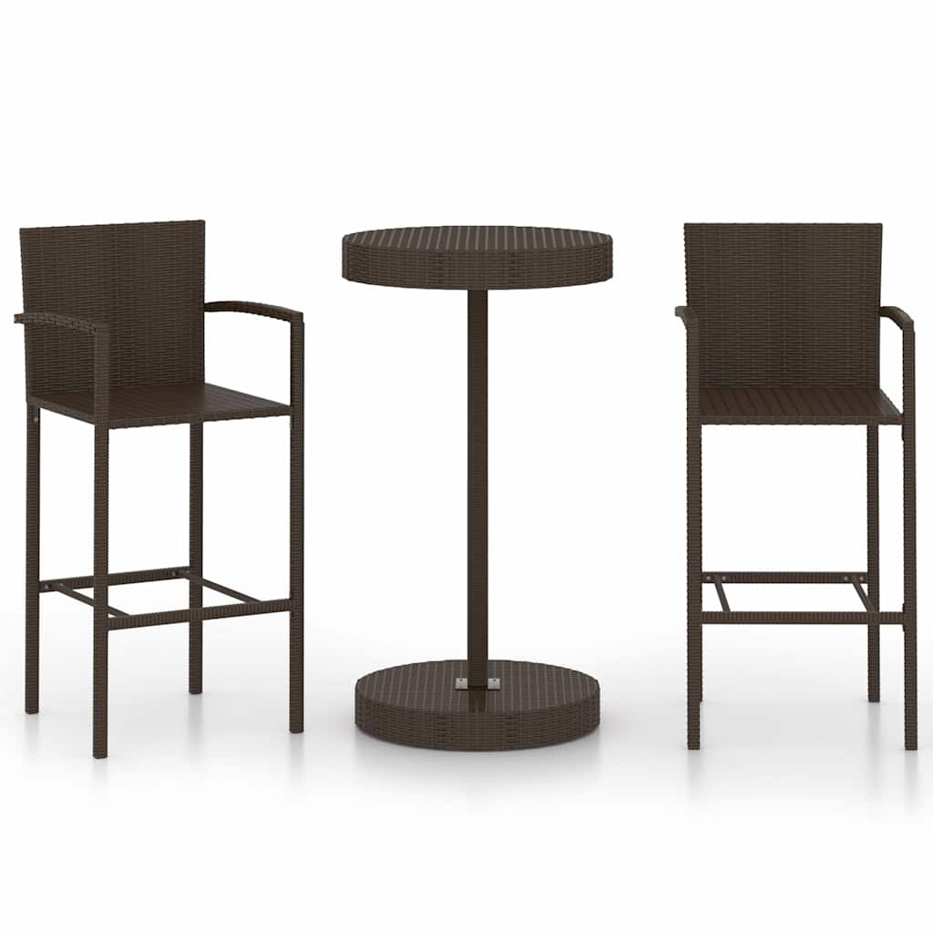 Vidaxl 3-delige tuinbarset poly rattan bruin