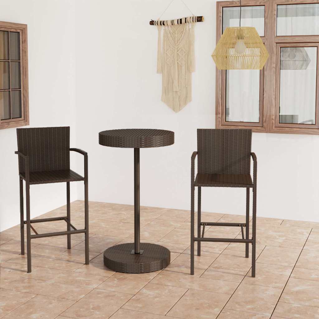 Vidaxl 3-delige tuinbarset poly rattan bruin