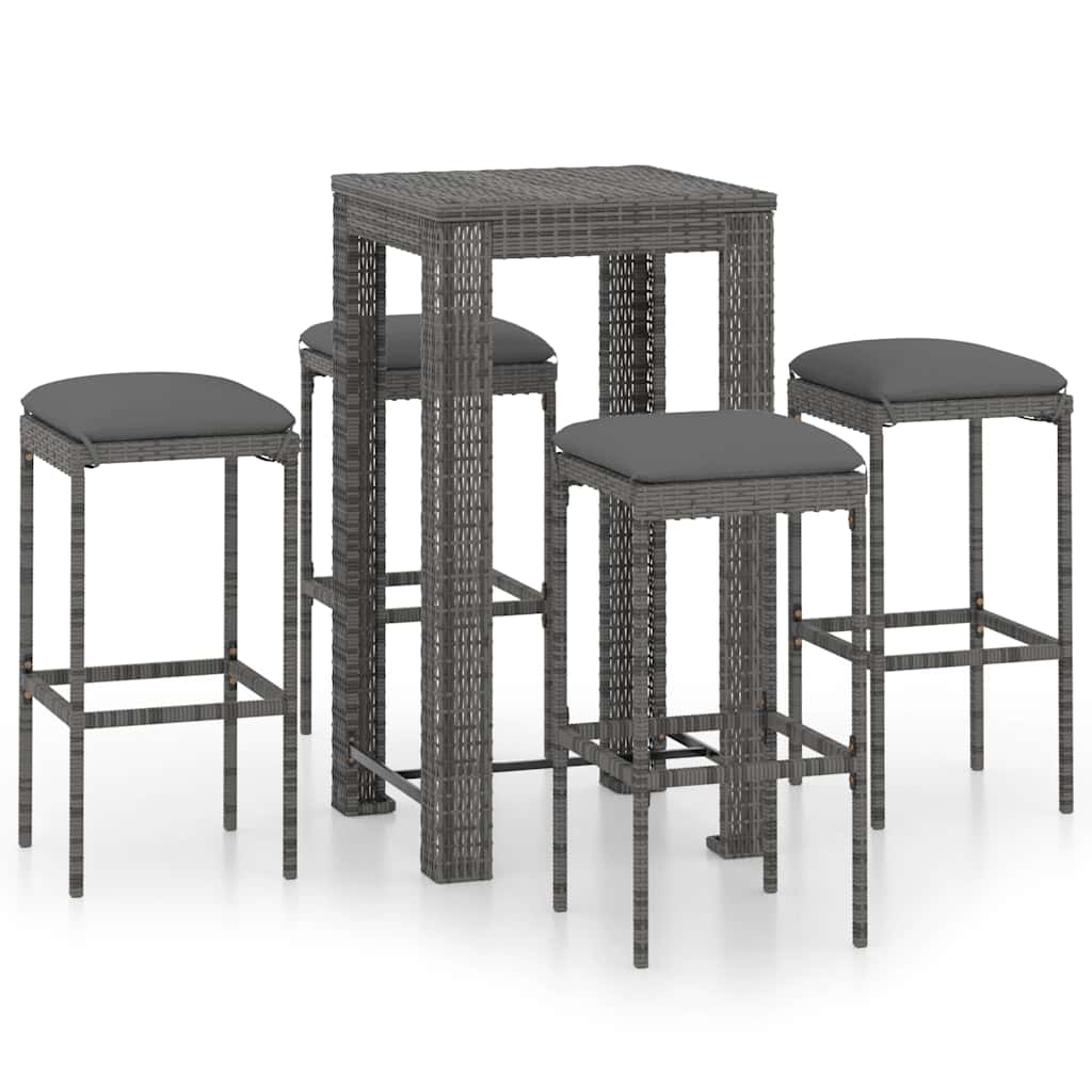 Vidaxl 5-delige tuinbarset met kussens poly rattan grijs