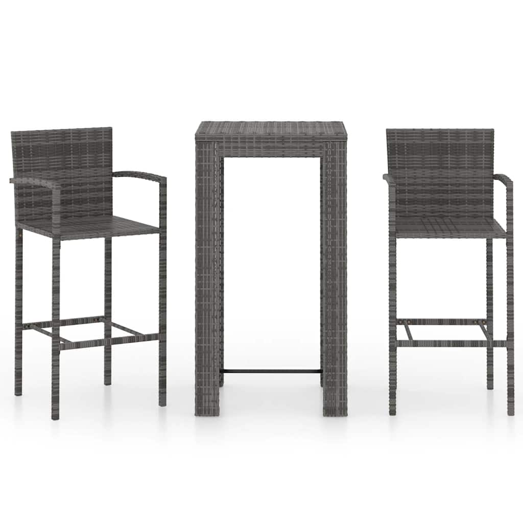 Vidaxl 3-delige tuinbarset met armleuningen poly rattan grijs