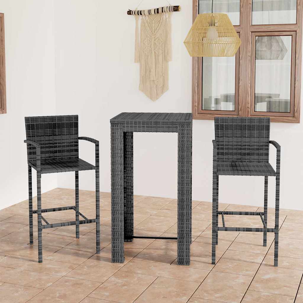 Vidaxl 3-delige tuinbarset met armleuningen poly rattan grijs