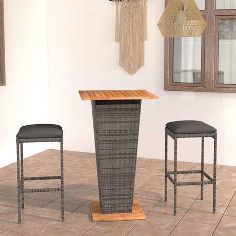 Vidaxl 3-delige tuinbarset met kussens poly rattan grijs