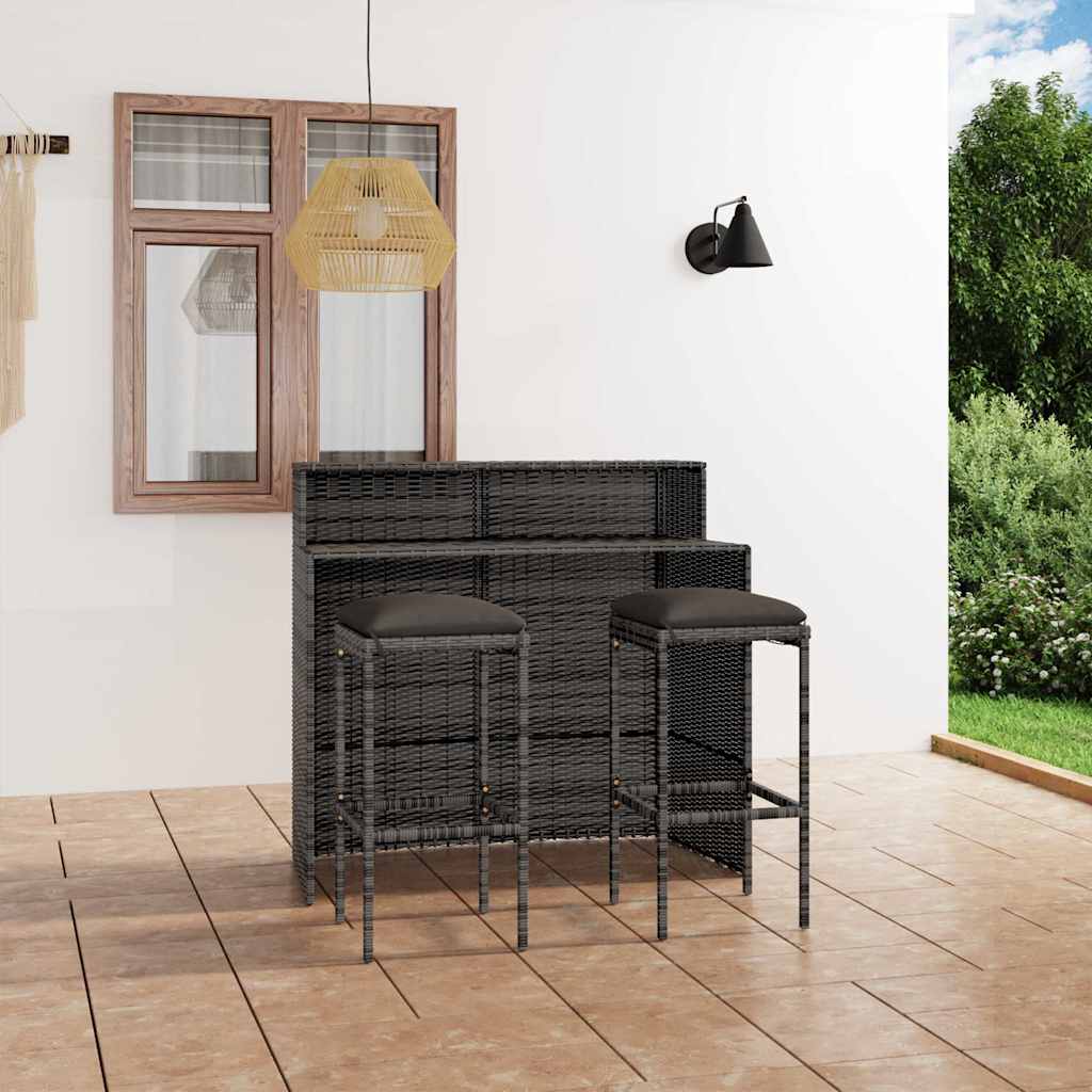 Vidaxl 3-delige tuinbarset met kussens grijs