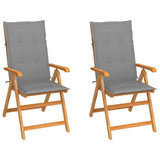 Vidaxl tuinstoelen 2 st met grijze kussens massief teakhout