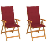 Vidaxl tuinstoelen 2 st met wijnrode kussens massief teakhout