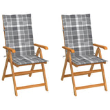 Vidaxl tuinstoelen 2 st met grijs geruite kussens massief teakhout