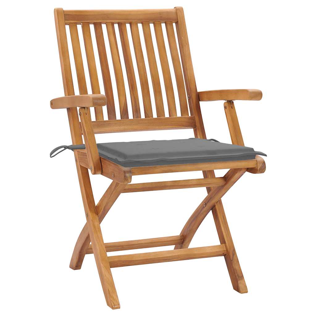 Vidaxl tuinstoelen 2 st met grijze kussens massief teakhout