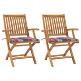 Vidaxl tuinstoelen 2 st met rood geruite kussens massief teakhout