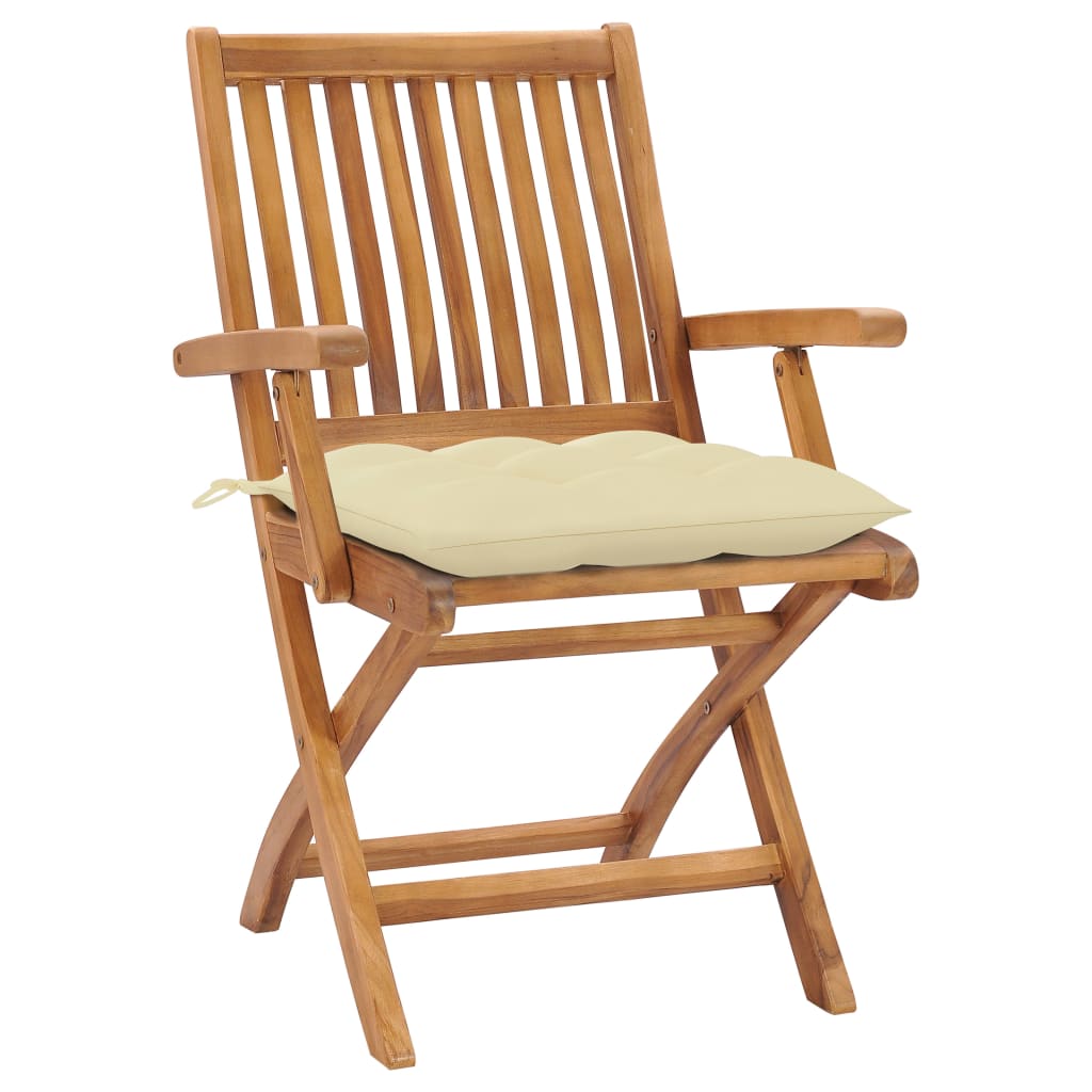 Vidaxl tuinstoelen 2 st met crèmewitte kussens massief teakhout