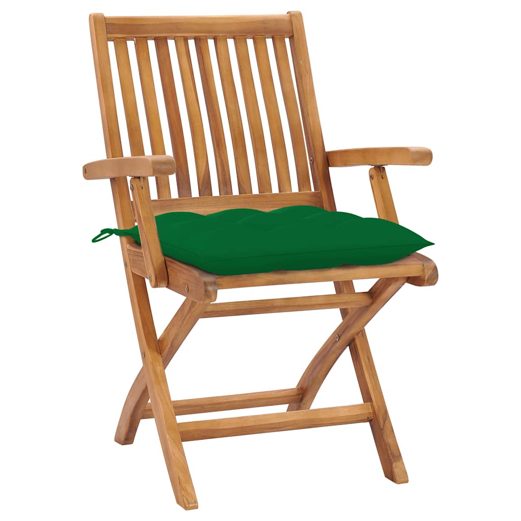 Vidaxl tuinstoelen 2 st met groene kussens massief teakhout