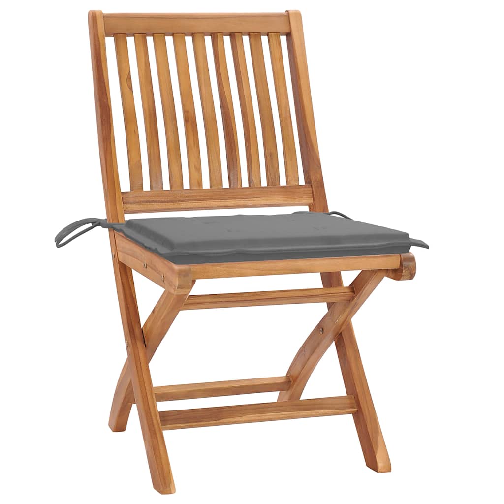 Vidaxl tuinstoelen 2 st met grijze kussens massief teakhout
