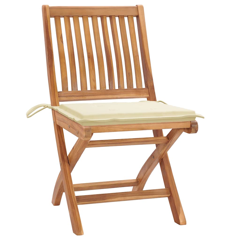 Vidaxl tuinstoelen 2 st met crèmekleurige kussens massief teakhout