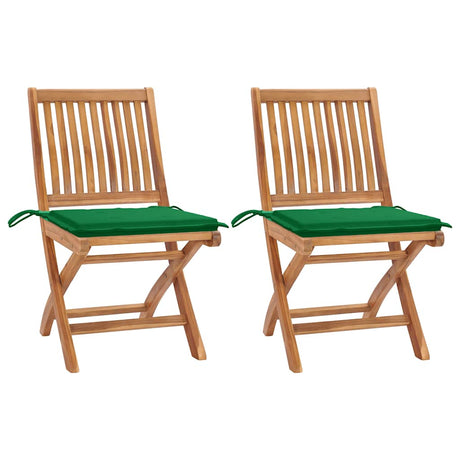 Vidaxl inklapbare stoelen 2 st met groene kussens massief teakhout