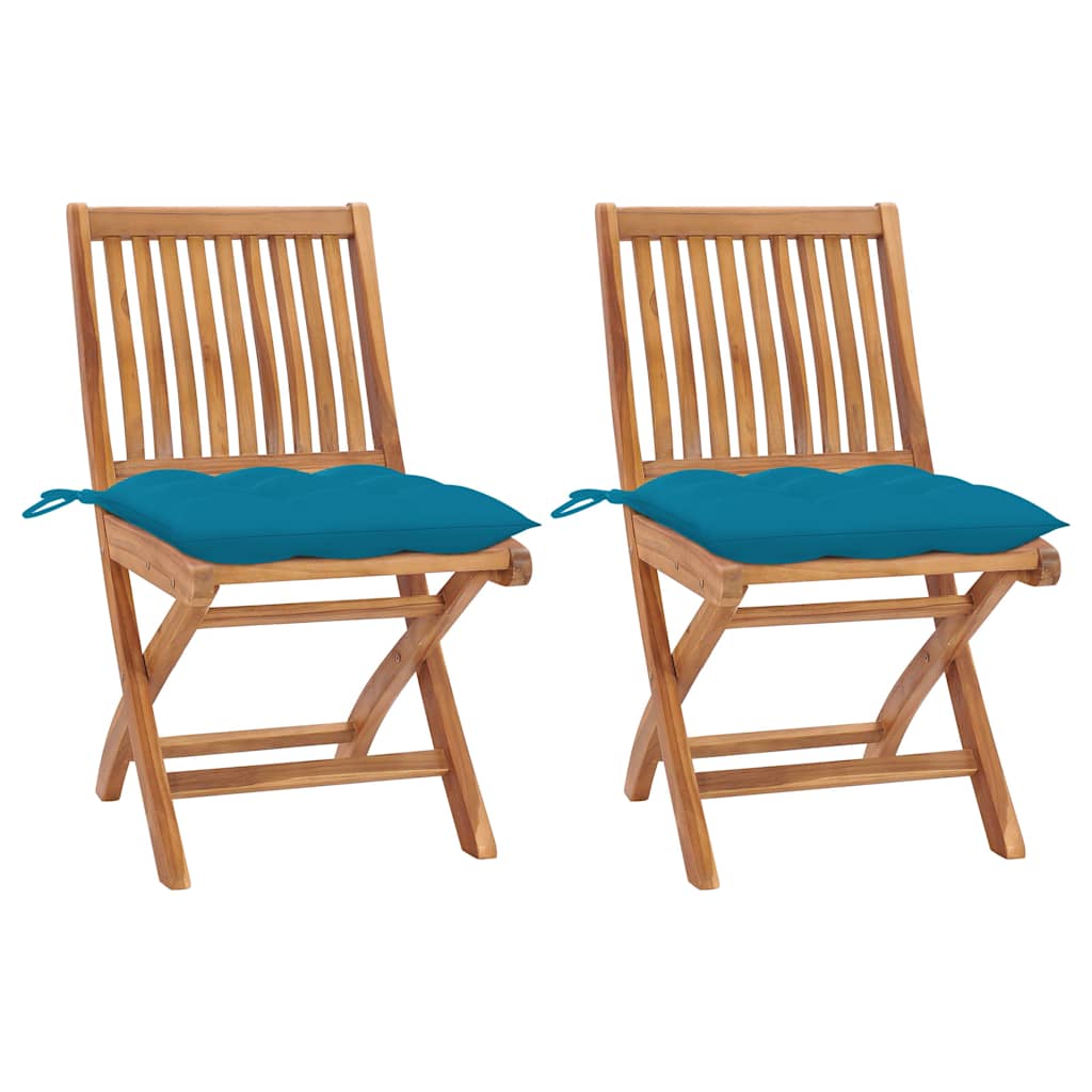 Vidaxl tuinstoelen 2 st met lichtblauwe kussens massief teakhout