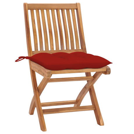 Vidaxl inklapbare stoelen 2 st met rode kussens massief teakhout
