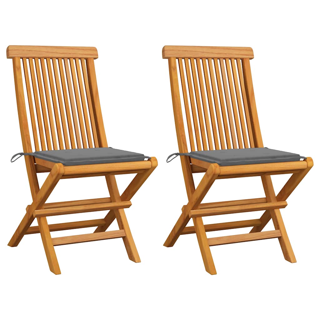Vidaxl tuinstoelen 2 st met grijze kussens massief teakhout