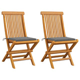 Vidaxl tuinstoelen 2 st met grijze kussens massief teakhout