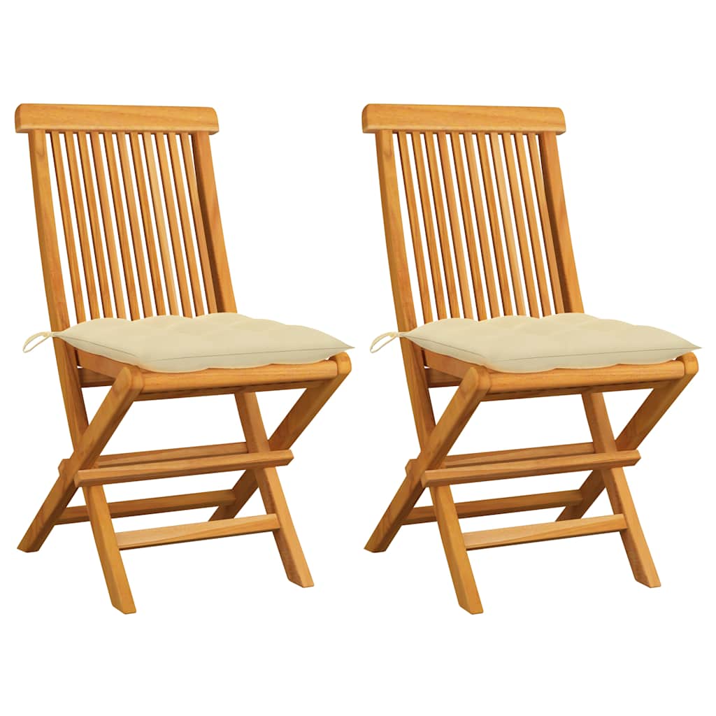 Vidaxl tuinstoelen 2 st met crèmewitte kussens massief teakhout