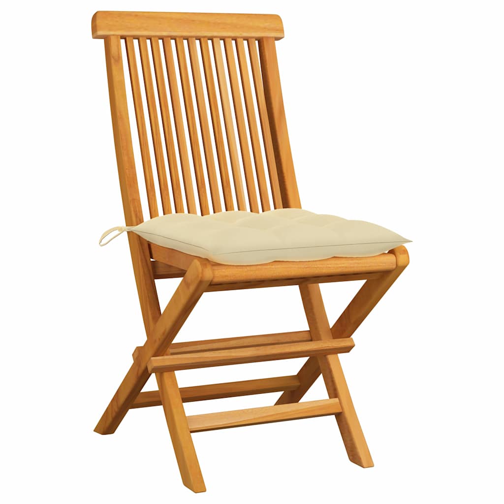 Vidaxl tuinstoelen 2 st met crèmewitte kussens massief teakhout