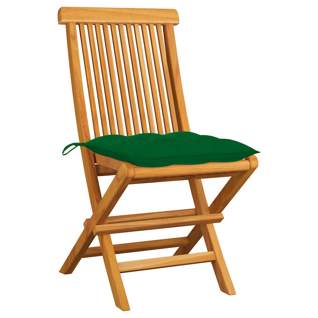 Vidaxl tuinstoelen 2 st met groene kussens massief teakhout