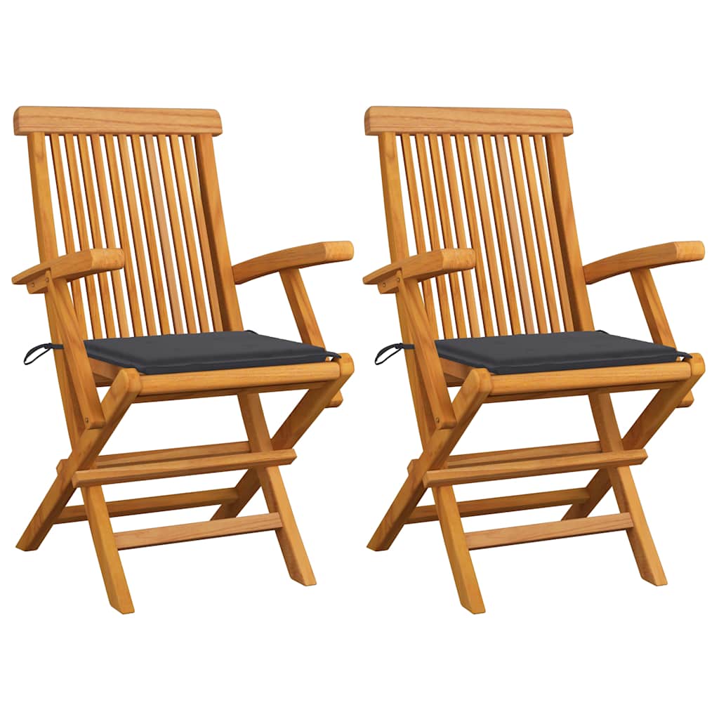 Vidaxl tuinstoelen 2 st met antracietkleurige kussens massief teakhout