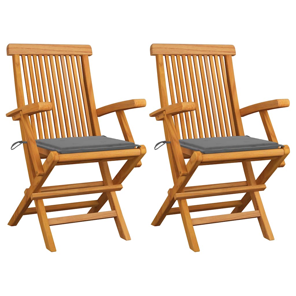 Vidaxl tuinstoelen 2 st met grijze kussens massief teakhout
