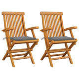 Vidaxl tuinstoelen 2 st met grijze kussens massief teakhout