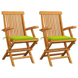 Vidaxl tuinstoelen 2 st met heldergroene kussens massief teakhout