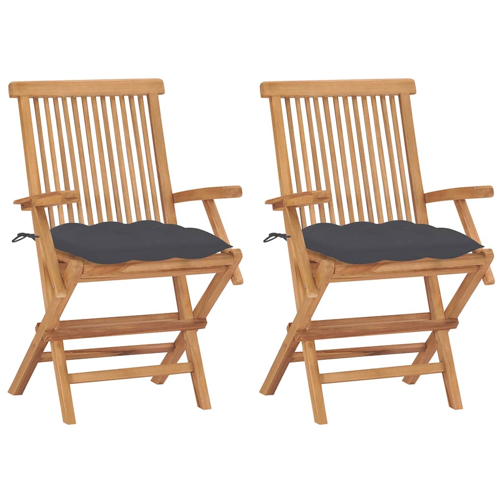 Vidaxl tuinstoelen 2 st met antracietkleurige kussens massief teakhout
