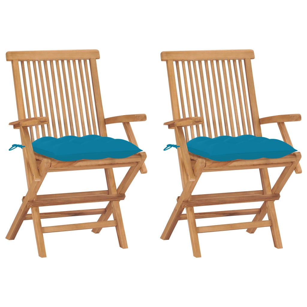 Vidaxl tuinstoelen 2 st met lichtblauwe kussens massief teakhout